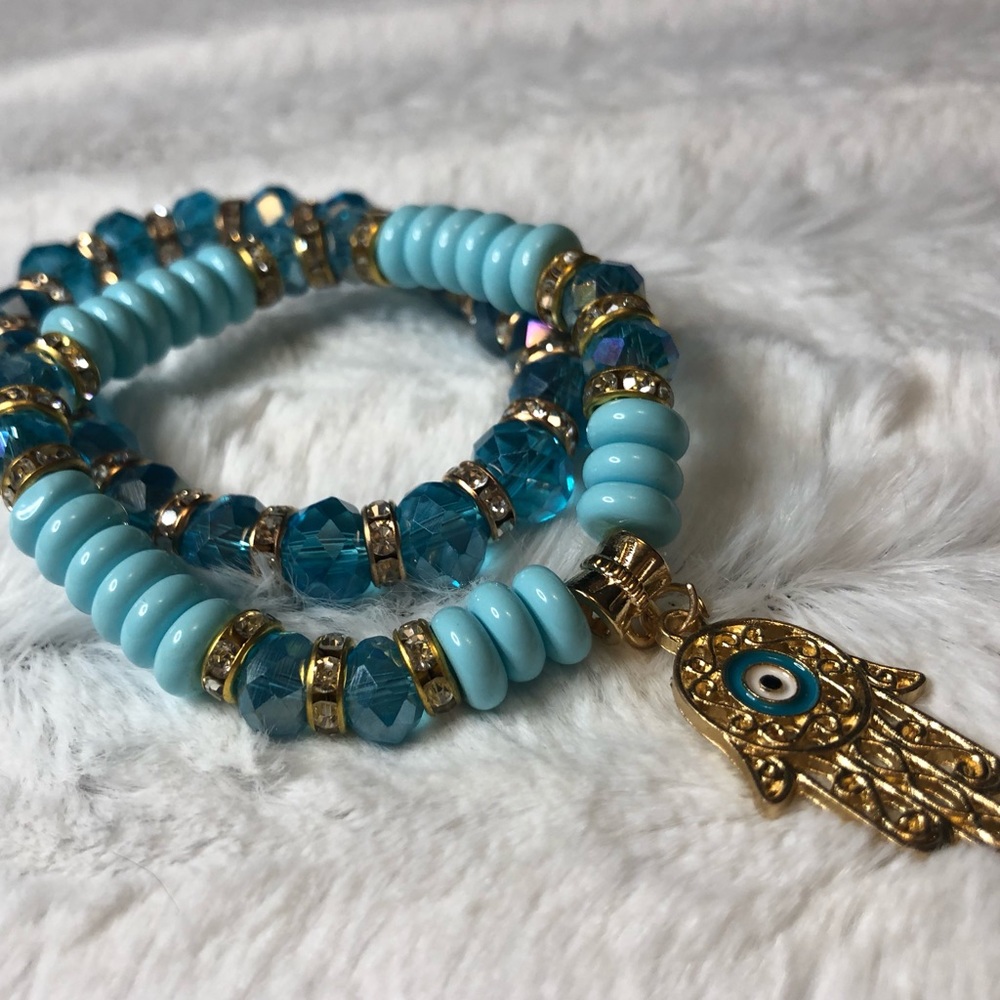 Beautiful blue beaded bracelets Hamsa - Picture 1 of 5